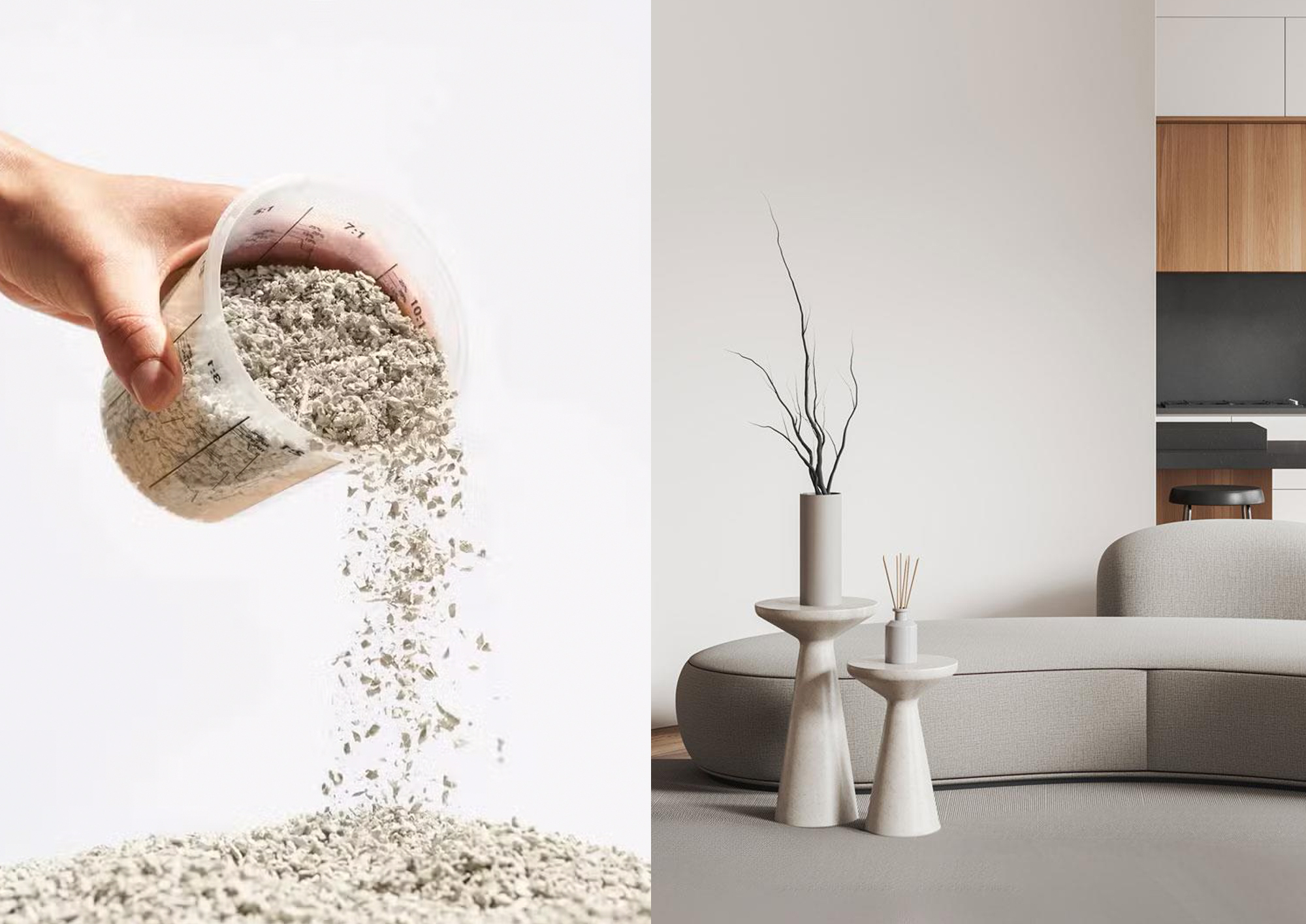 Materiale riciclato per la stampa 3D e pareti interne trattate con pitture fotocatalitiche